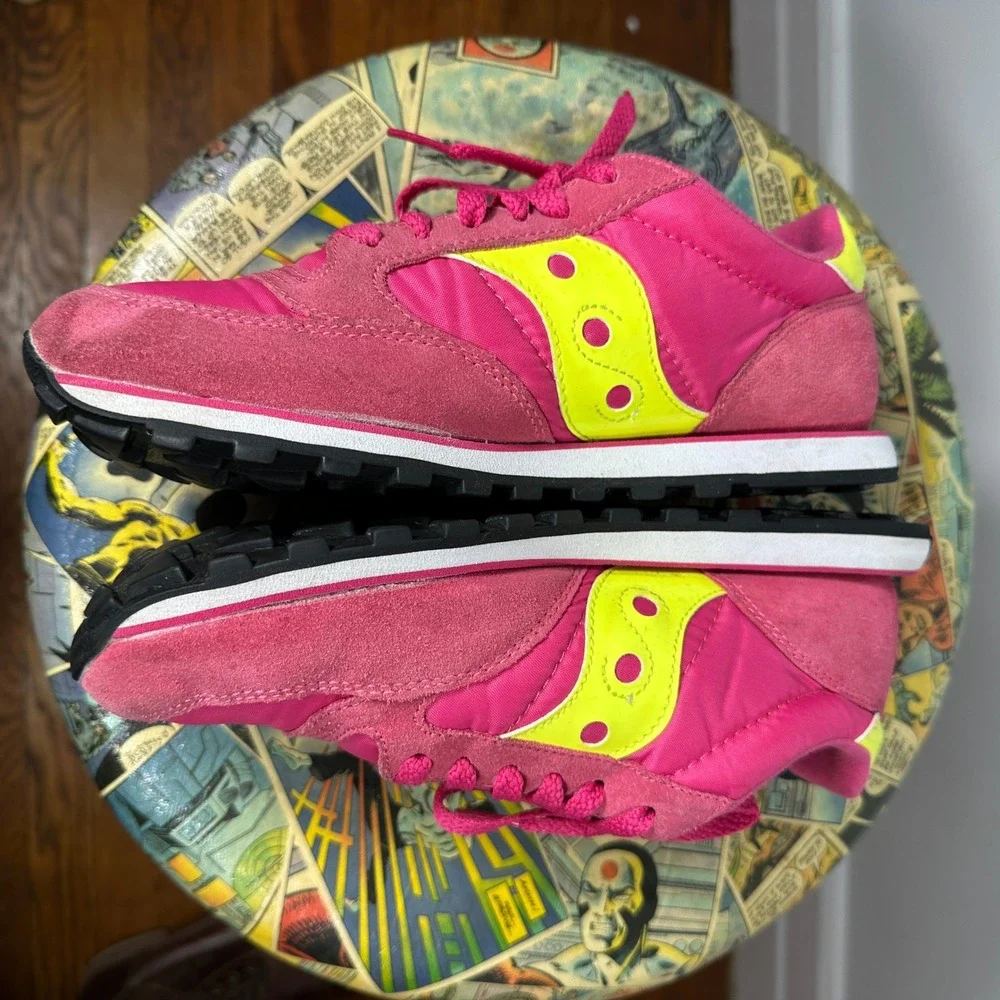Saucony Jazz Low Pro Womens 7 Pink Neon Yellow Retro Sneakers